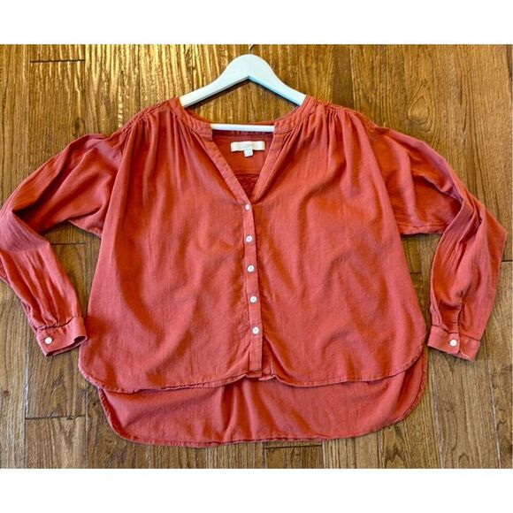 Loft cotton orange cropped button front blouse small - Picture 10 of 10
